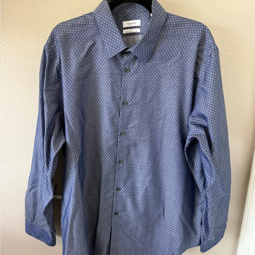 Calvin Klein Navy Patterned Dress Shirt